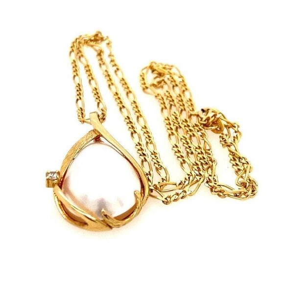 14k Mabe Pearl/Diamond Pendant Necklace - Picture 6 of 10